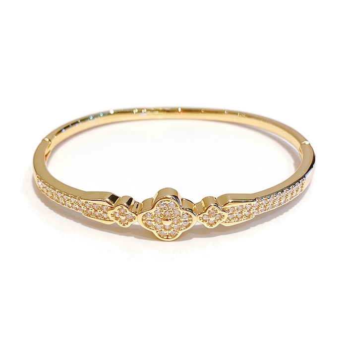 Wholesales Brass Triple CZ Clover Flowers Hinged Bracelet