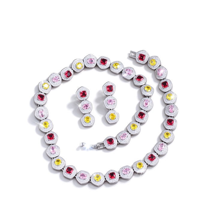 Party Brass Geometric Gemstones Choker Necklace Earring Set