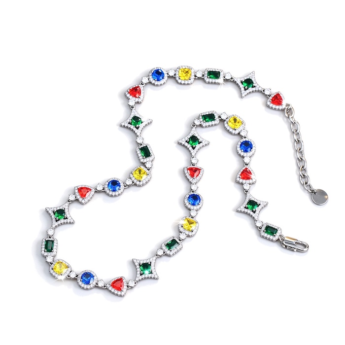 Wedding Brass Geometric Colored CZ Stars Choker Necklace