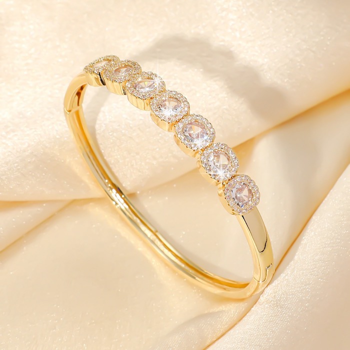 Factory Wholesales Brass Square Stones Hinged Bangle - Image 2