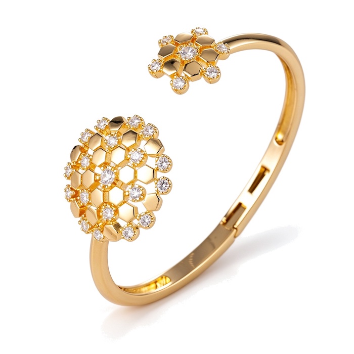Wholesales 25mm Brass CZ Hexagon Flowers Cuff Bracelet