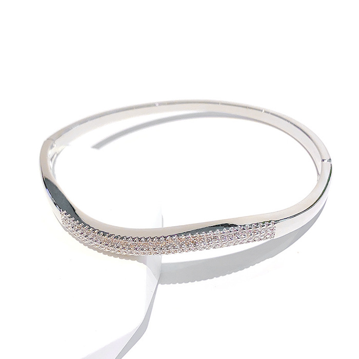 Wholesales 11.2g Layered Brass Diamonds Stripe Waves Hinged Bangle - Image 3