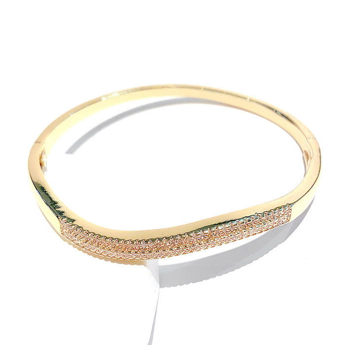 Wholesales 11.2g Layered Brass Diamonds Stripe Waves Hinged Bangle - Image 2