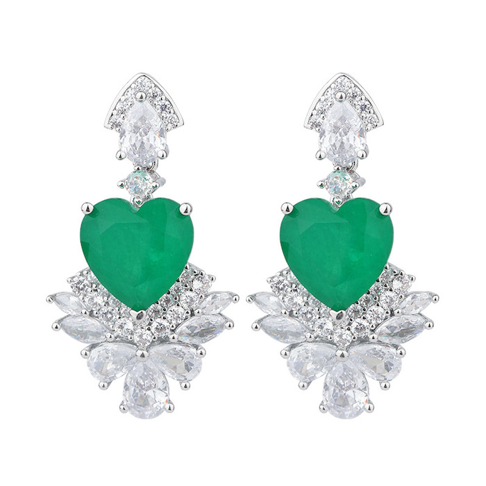 Factory Jewelry Brass Teardrop CZ Heart Stud Earrings