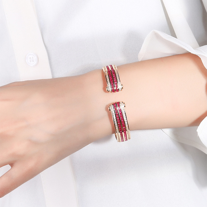 Women's Jewelry Brass CZ Stripes Cuff Bracelet - Image 4