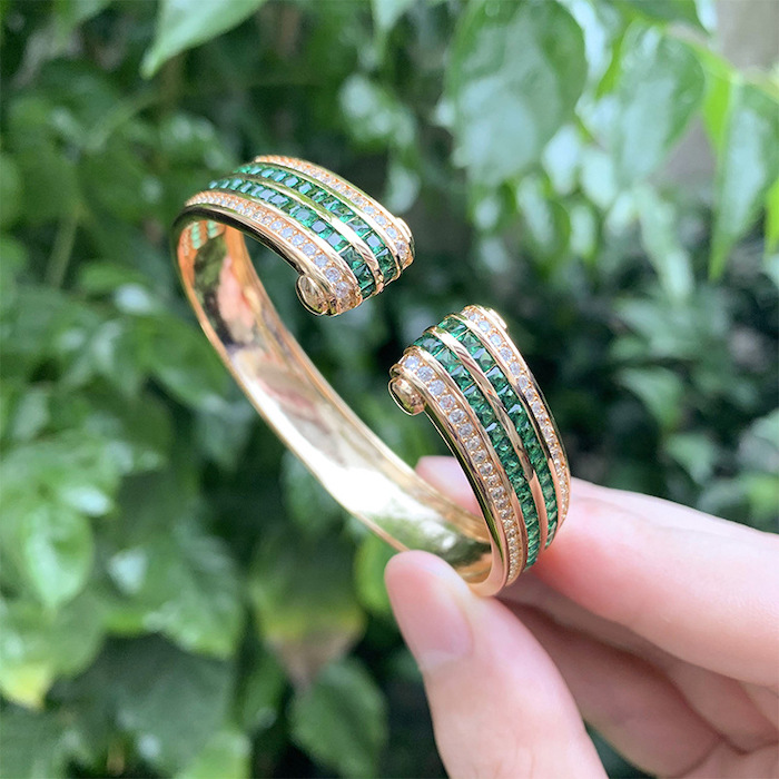 Women's Jewelry Brass CZ Stripes Cuff Bracelet - Image 3