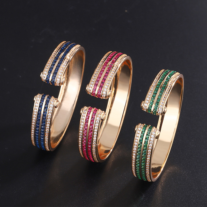 Women's Jewelry Brass CZ Stripes Cuff Bracelet - Image 2