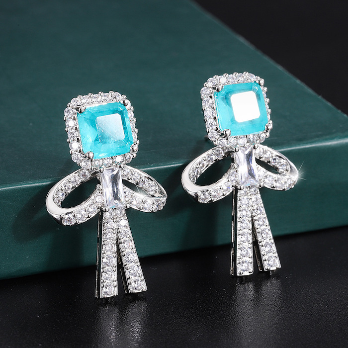 Factory Jewelry Brass Geometric Stone Knot Stud Earrings - Image 2