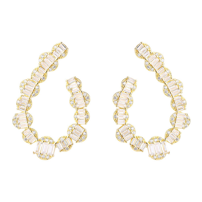 Factory Jewelry Brass 40mm CZ U Stud Earrings