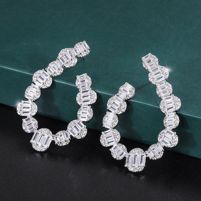 Factory Jewelry Brass 40mm CZ U Stud Earrings - Image 2