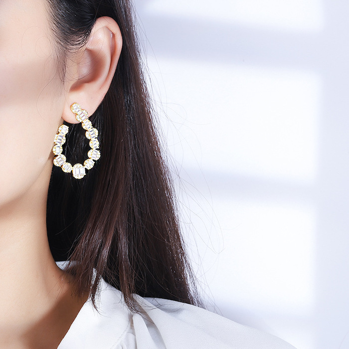 Factory Jewelry Brass 40mm CZ U Stud Earrings - Image 4