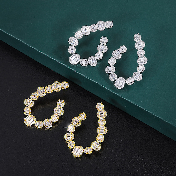Factory Jewelry Brass 40mm CZ U Stud Earrings - Image 3