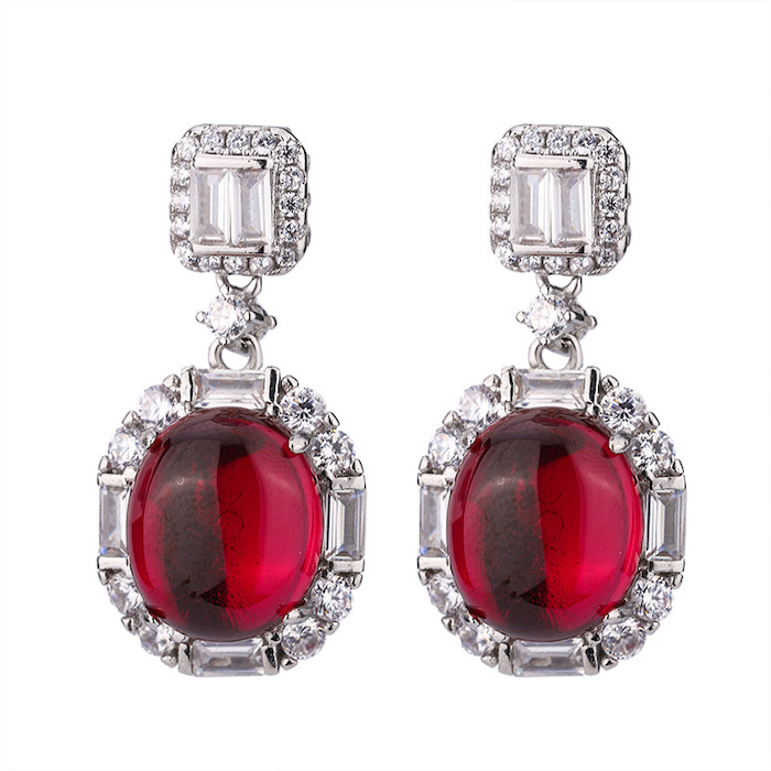Factory Jewelry Brass Oval CZ Gemstone Stud Earrings