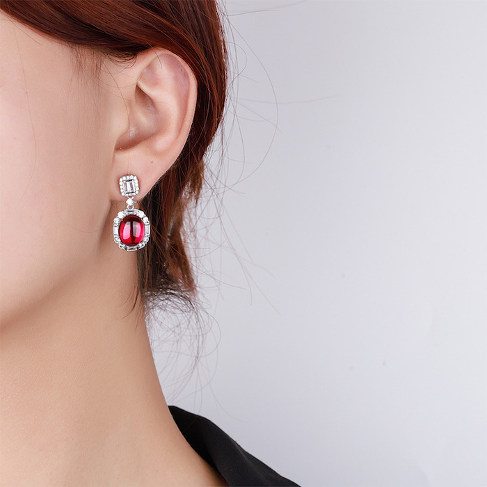Factory Jewelry Brass Oval CZ Gemstone Stud Earrings - Image 4
